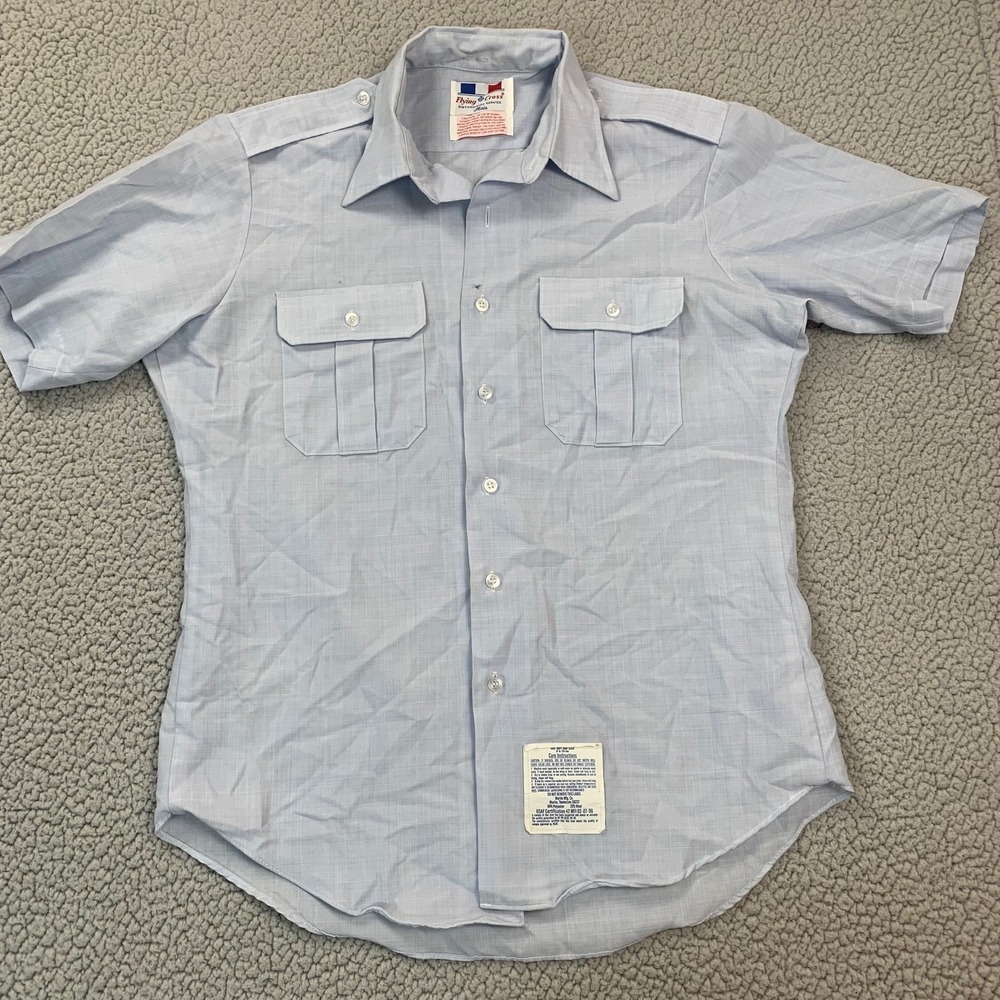 Flying Cross Uniform Shirt Mens 17 Blue Short Sleeve Polyester Wool Epaulets